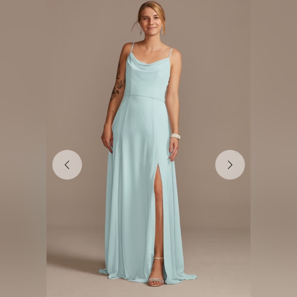 Cowl Neck Chiffon Dress with Slit Size 6